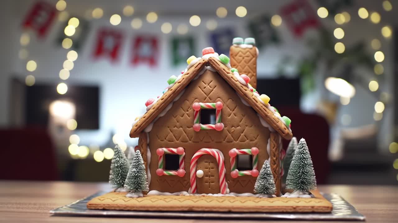 Delightful Gingerbread House Decorated for the Holidays, Showcasing Festive Elements and Sweet Treats in a Cozy Setting