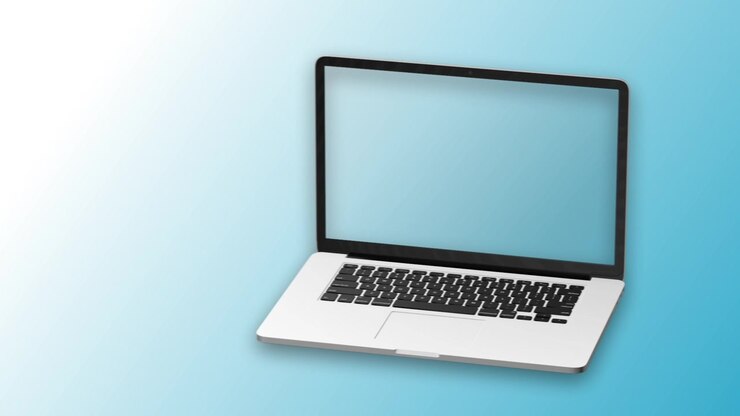 Tecnologia di animazione con laptop su sfondo luminoso, grafica video in alta definizione