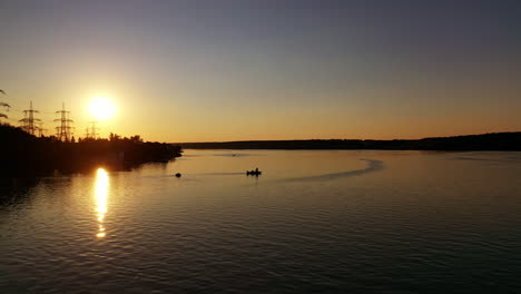amazing sunset on river. aerial view of river with the background of sunset