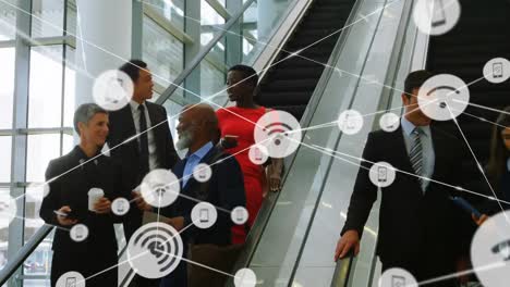 animation of network of connections with icons over business people