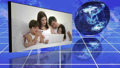 Family-videos-next-to-statistics-and-turning-globe