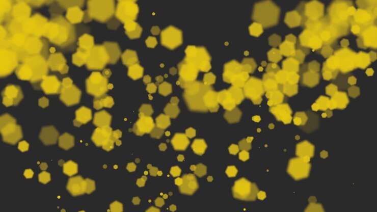 Abstract yellow circles in hexagonal pattern on black background
