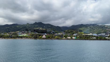 Scenic coastal and ocean view of capital city of Papeete on Tahiti Island French Polynesia