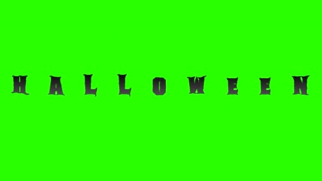 reveal halloween animation text word with flock of bats animals on chroma key green screen background and alpha channel, scary horror fun holiday