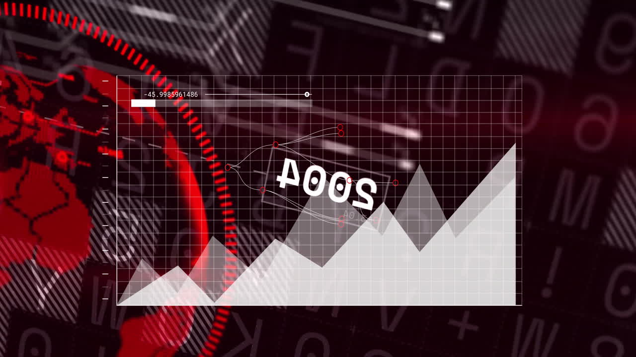 Digital graph and data analysis animation over abstract red and black background