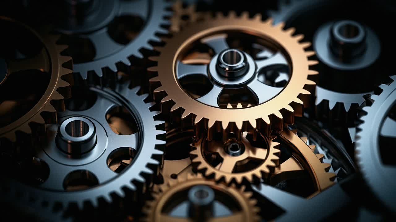 Video showcasing interlocking gears in motion, highlighting mechanical precision and industrial