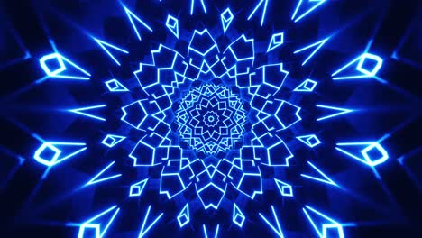 blue and black abstract background with star design. kaleidoscope vj loop