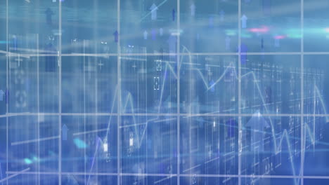 animation of arrows and financial data processing over blue background