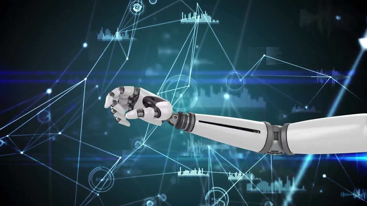 brazo del robot apuntando a gráficos y estadísticas
