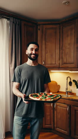 couple making or sharing a homemade pizza in the kitchen