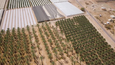 Aerial-Shot-of-Arava-Desert-in-Israel-Overlooking-Agriculture-Fields