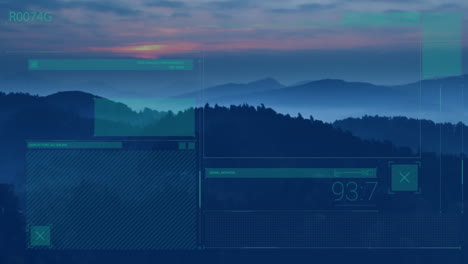 animación del procesamiento de datos financieros sobre el paisaje