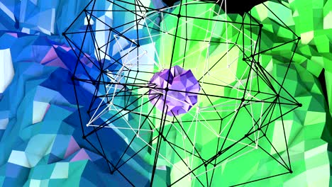 animación de fondo de baja poli 4k en bucle. animación 3d sin costuras en estilo moderno geométrico de baja poli con colores de gradiente. fondo creativo simple. v1 gradiente verde azul