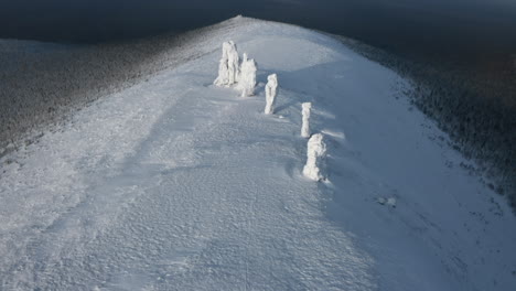 winter mountain peaks with icy formations