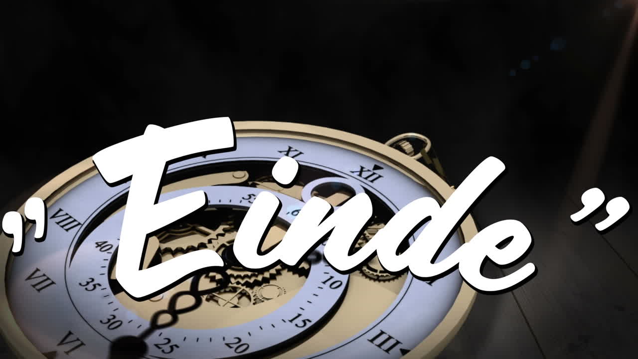 Animation von Endtext über einer schnell laufenden Uhr