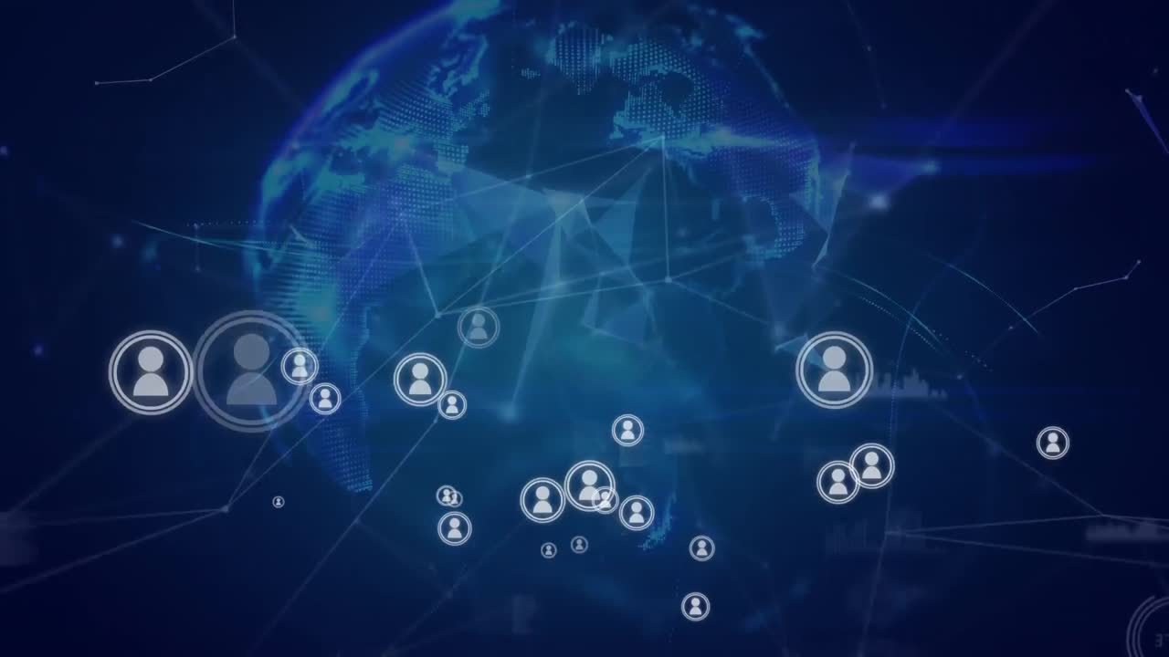 Icone del profilo, globo e linee asimmetriche con grafici