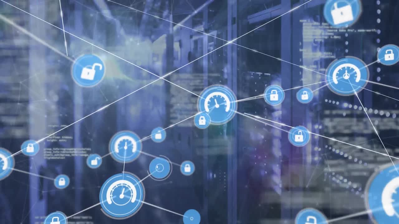 Animation of data processing and network of connections over computer servers