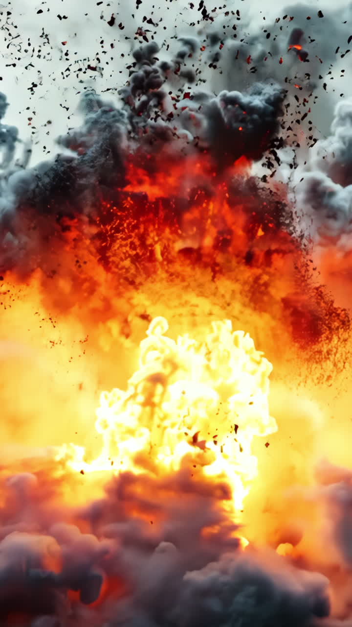 explosión masiva con fuego y humo