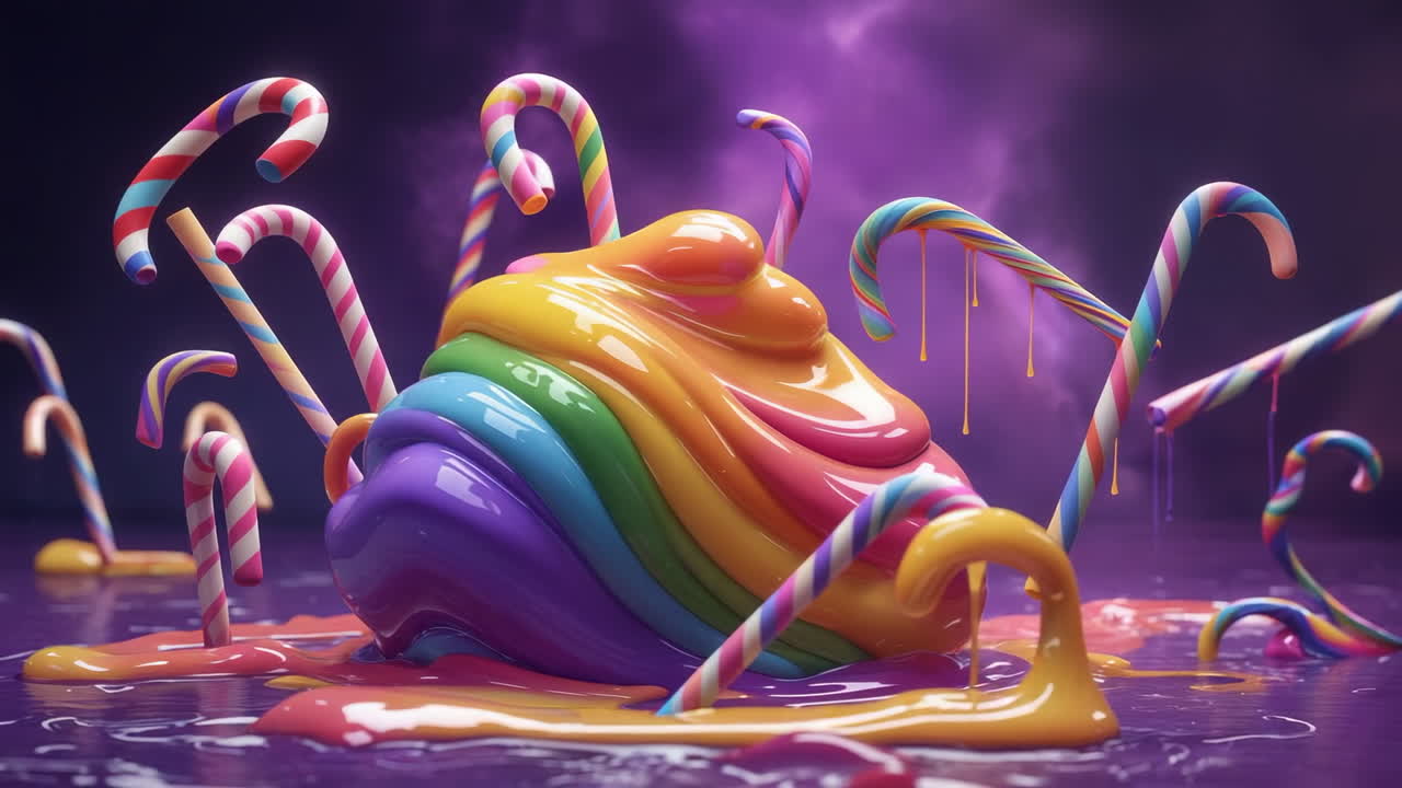 Rainbow Swirl Candy with Melting Candy Canes