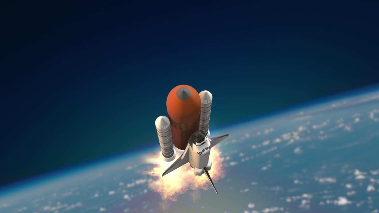 Space shuttle travelling in space