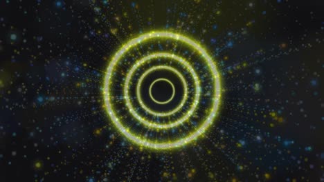 animación de puntos de luz y círculos sobre fondo negro