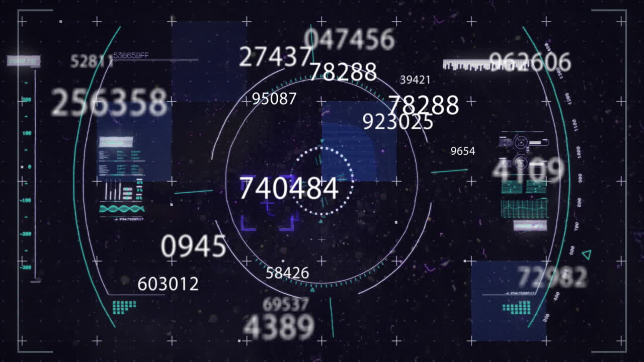 animación del cambio de números, escaneo del alcance y procesamiento de datos financieros