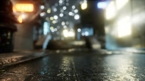 empty city streets on quarantine in the rain at night