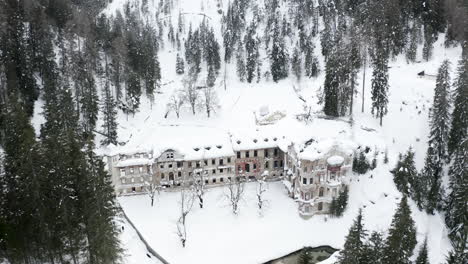 aerial, abandoned grand hotel wildbad and thermal baths in san candido italy