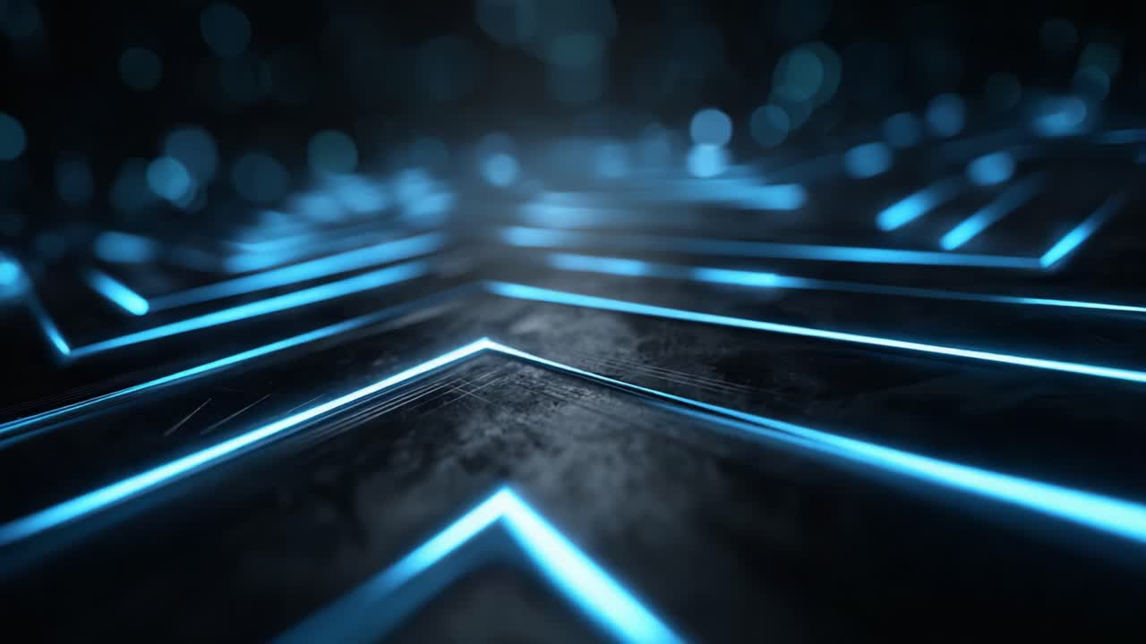 A Stunning Visual Display of Radiant Blue Neon Lights on a Dark Surface Creating an Illumination Effect with Angular Patterns and Depth