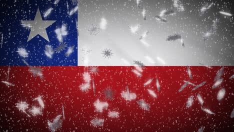 bandera de chile cayendo nieve en bucle, año nuevo y navidad fondo, bucle