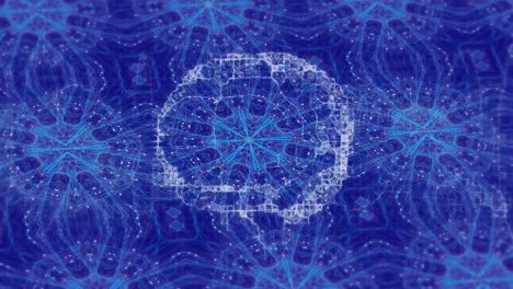 Animation-of-digital-human-brain-over-blue-kaleidoscope-pattern-background