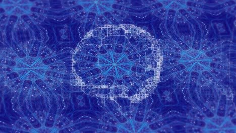 animación del cerebro humano digital sobre el fondo de patrón de caleidoscopio azul