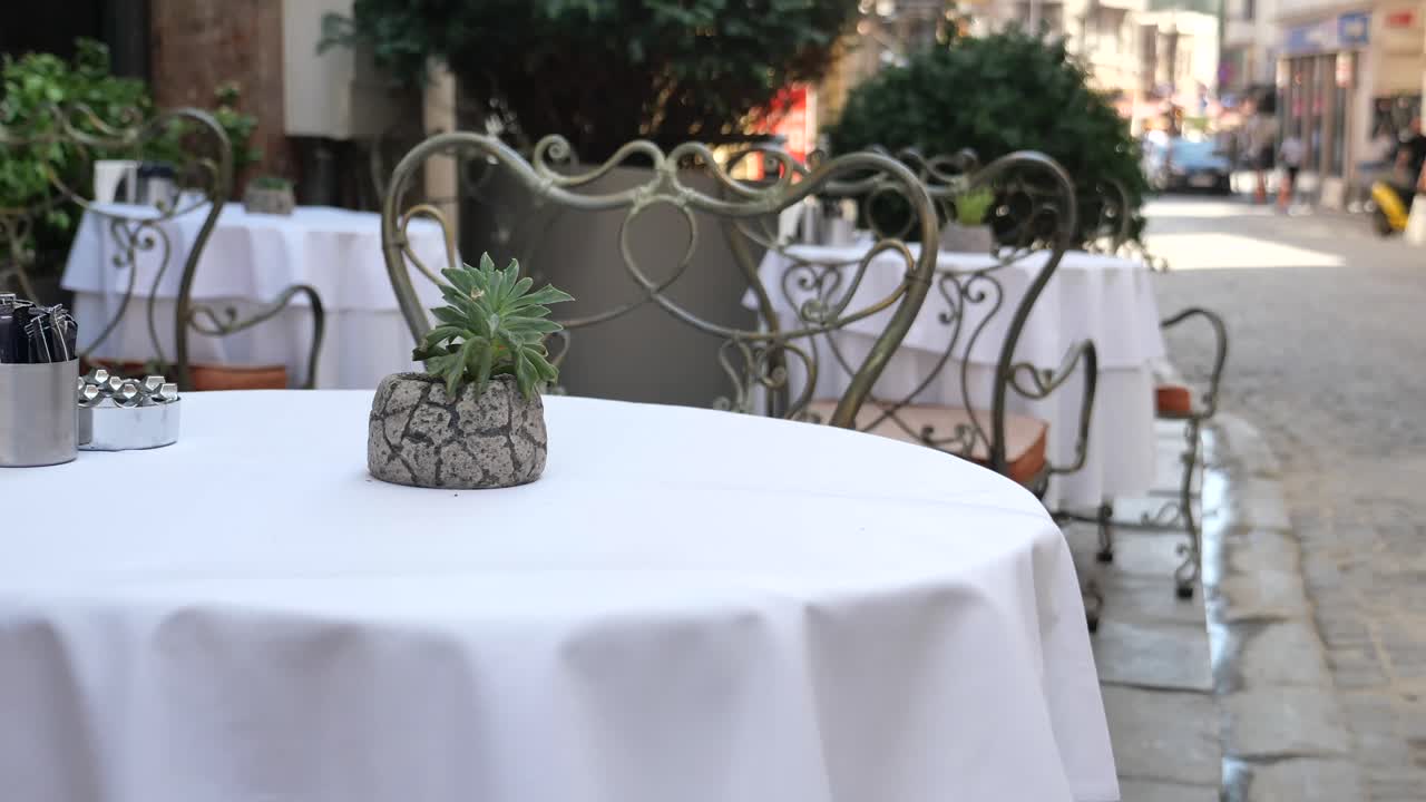 Outdoor Restaurant Seating with Succulent Centerpiece