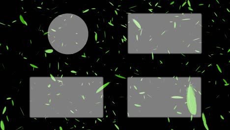 las partículas que caen de las plumas terminan la tarjeta terminan la pantalla gráficos de movimiento