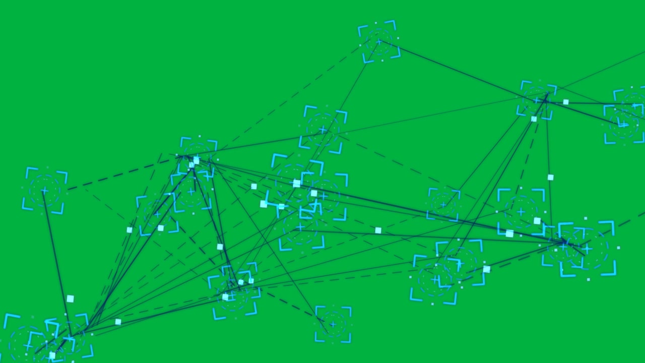 At start abstract network graph emitting motes on links showing link flow on transparent canvas