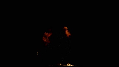 big fire explosion giant from the bottom of the screen, black background, transparent overlay with alpha matte, ​​big explosion effect video