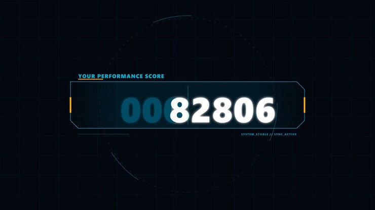 Digital Performance Score Counter Increasing on Futuristic HUD Interface