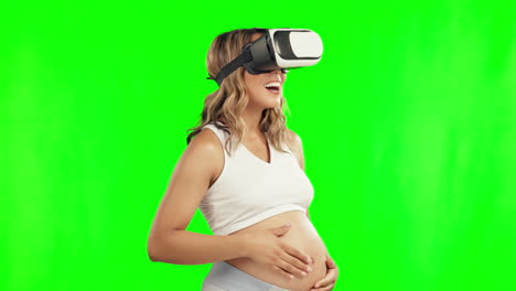 Virtual-reality,-glasses-and-happy-pregnant-woman