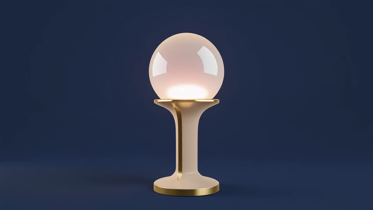 Moderne elegant bordlampe med glødende kugle på blå baggrund