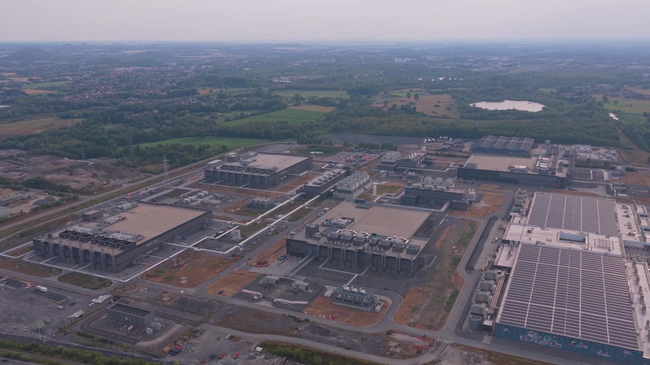 Aerial View of Large Industrial Data Center Complex