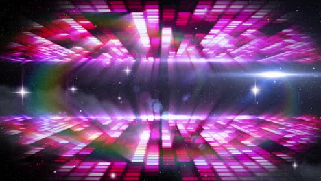 Animation-of-purple-lights-reflecting-on-disco-ball-at-party