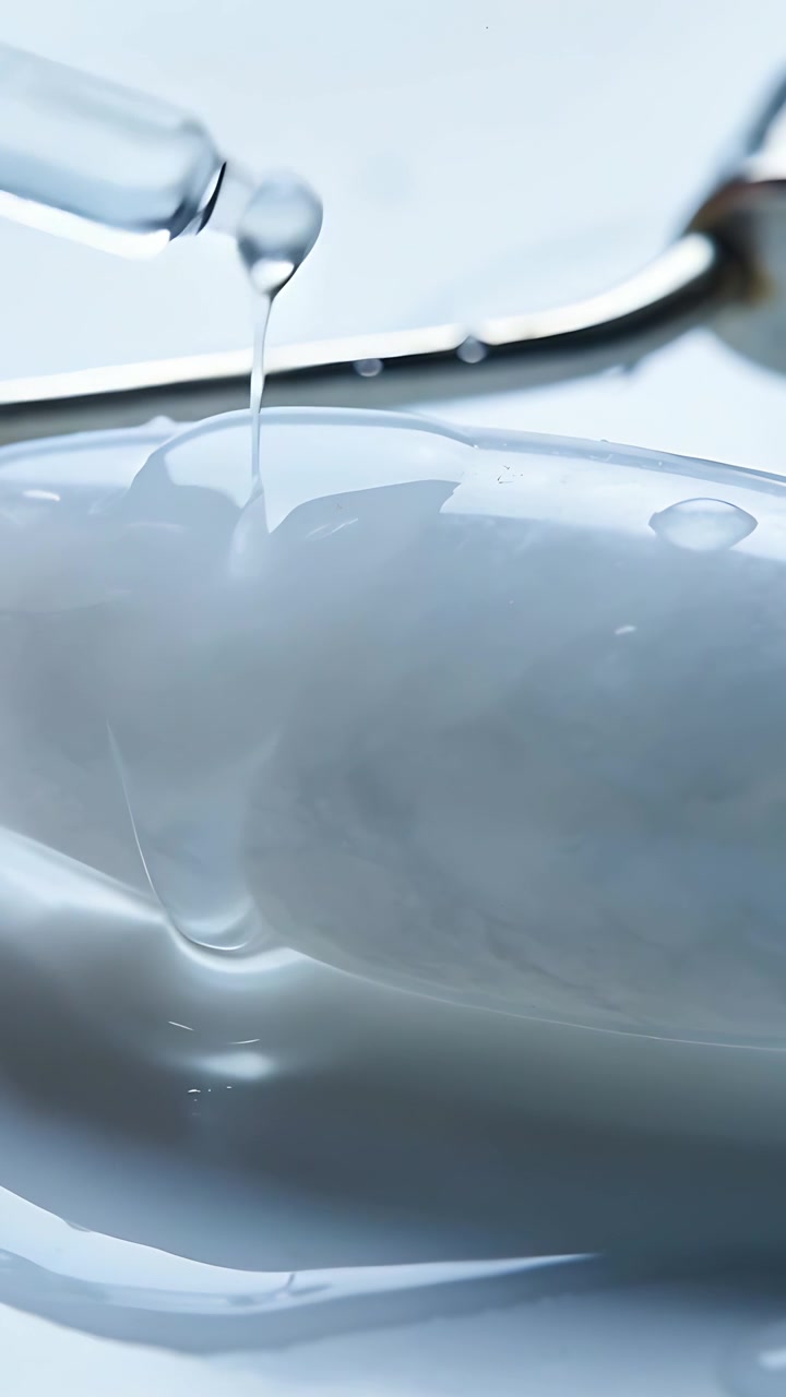 Vertikal video: Pipette drypper en dråbe ned på creme i et studie, viser tekstur, ske.