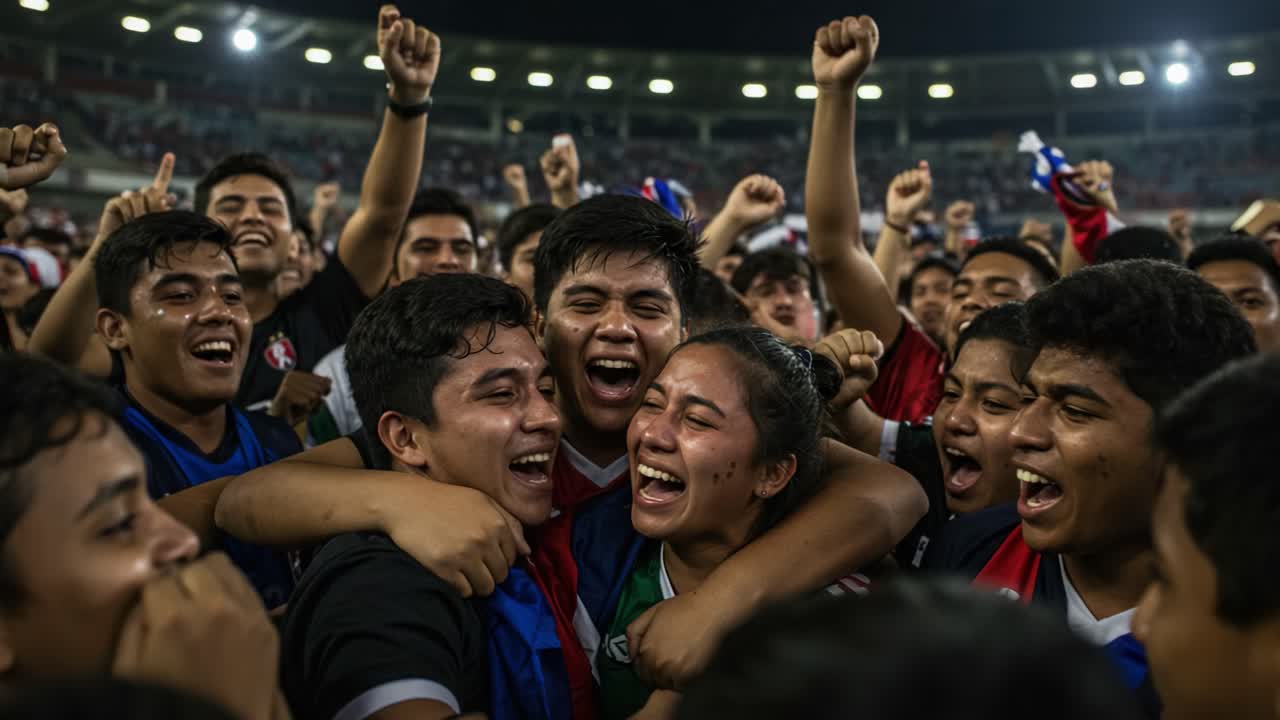 Joyous Celebration of Victory: A Thrilling Moment Captured as Fans Express Uncontainable Happiness and Excitement in a Stadium Full of Atmosphere and Energy