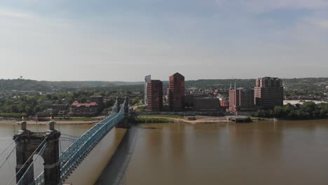 aerial view of bridge over a river in a city