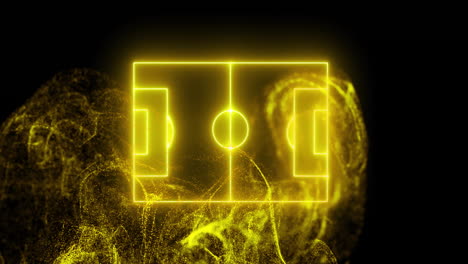 animation of neon sports field over light spots on black background