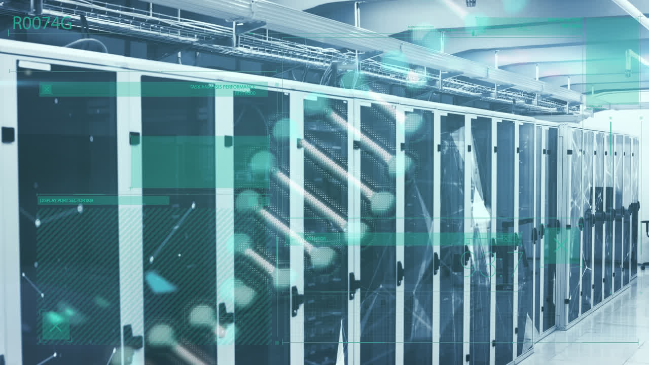 Animation of interference and dna strand over server room