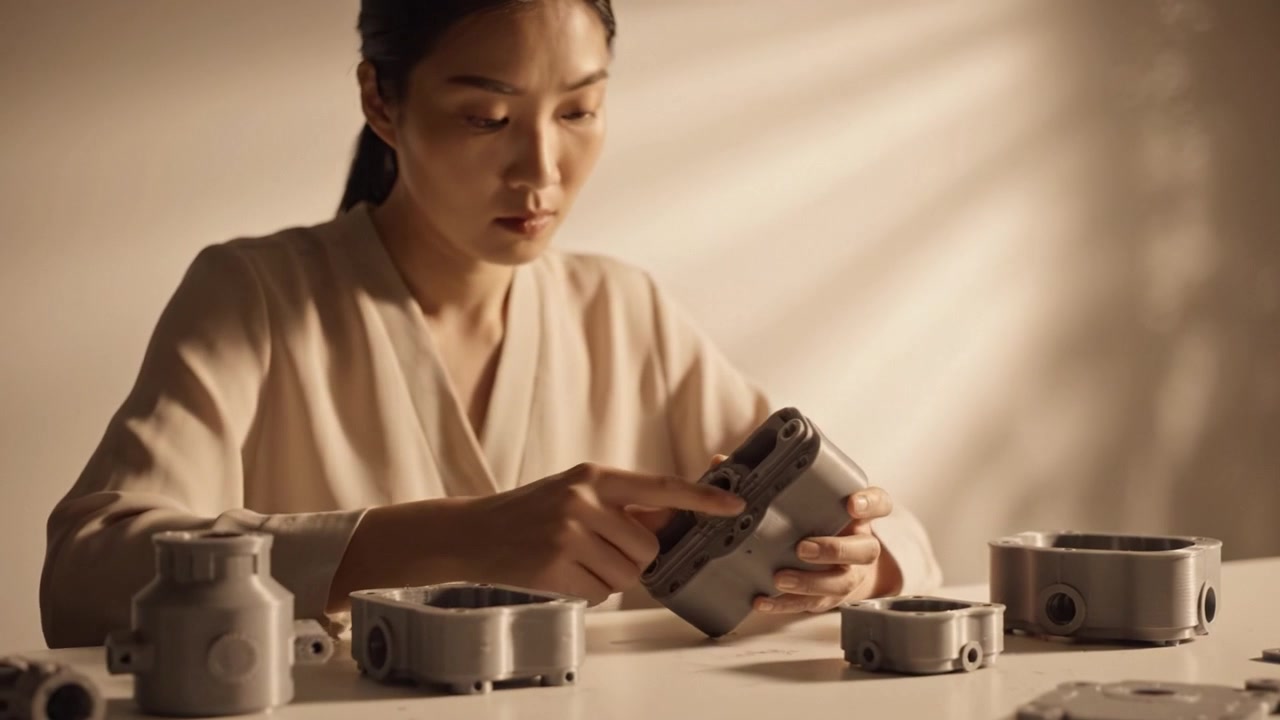 Focused Analysis of Precision Engineering: A Creative Individual Engaged in Assembling Metallic Components with Care Under Soft, Atmospheric Lighting