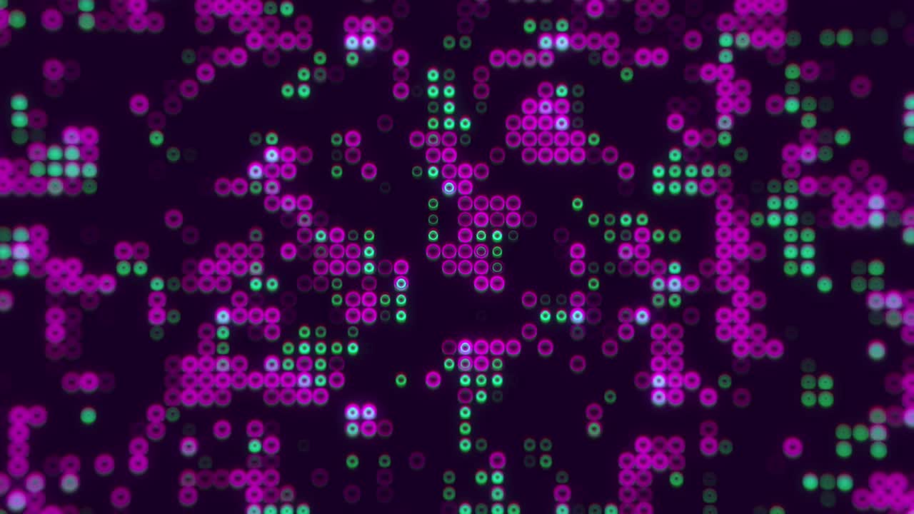 Abstract Digital Pattern of Flashing Green and Magenta Circles