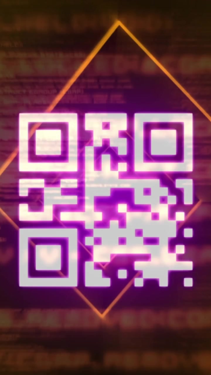 Animation of qr code in rhombus pattern and programming language over abstract background