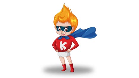 personaje de superhéroe animado con cabello de fuego y capa